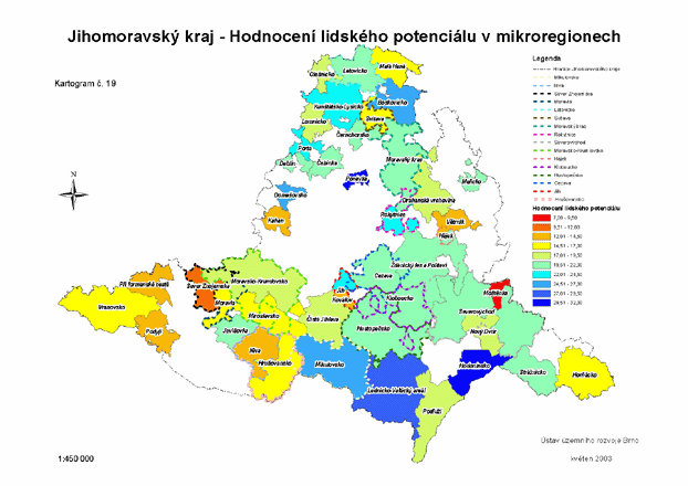 Jihomoravsk kraj - Hodnocen lidskho potencilu v mikroregionech