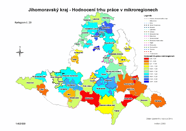 Jihomoravsk kraj - Hodnocen trhu prce v mikroregionech