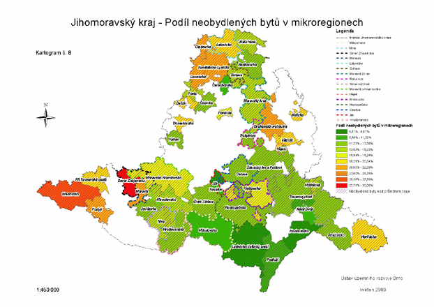 Jihomoravsk kraj - Podl neobydlench byt v mikroregionech